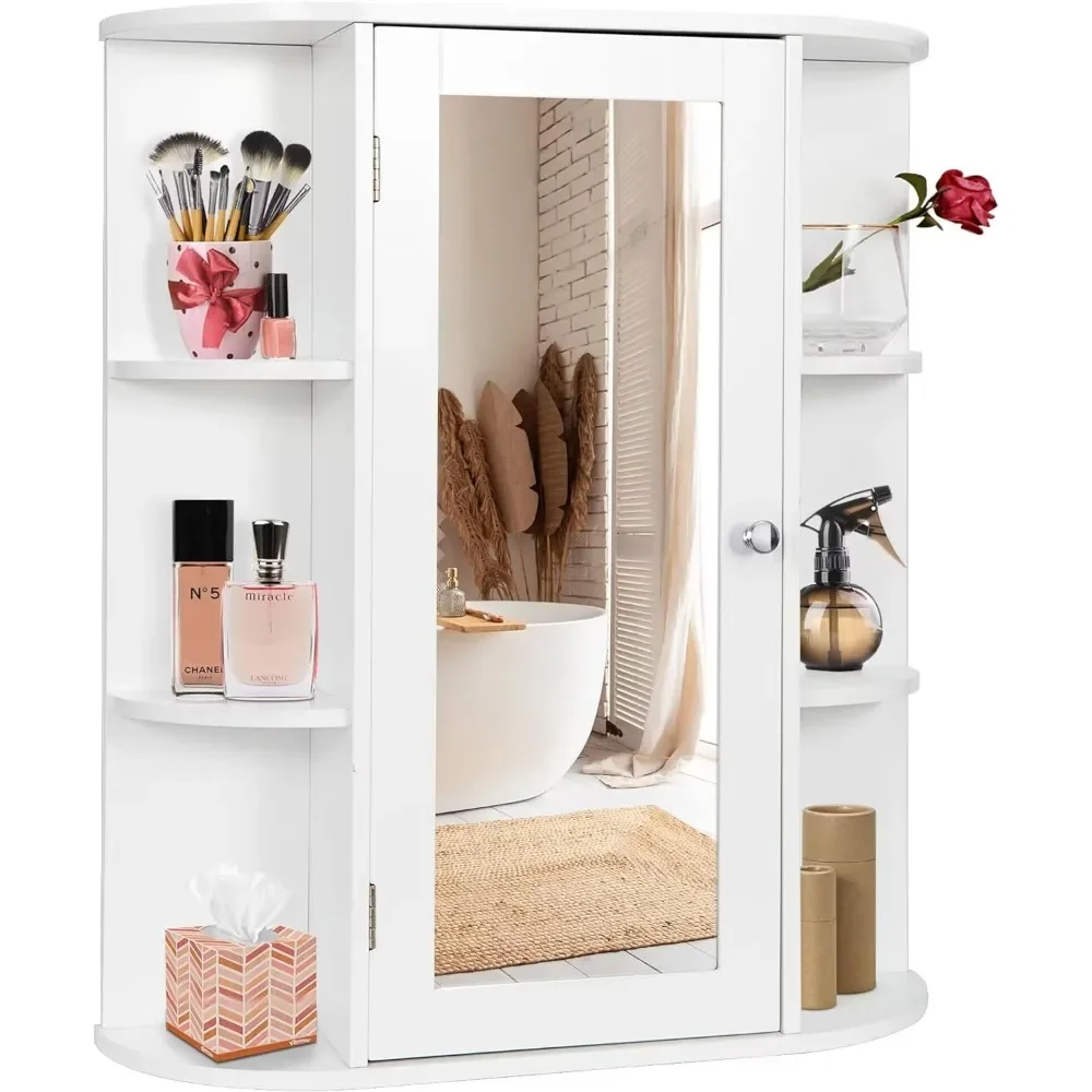 

Bathroom Cabinet with Single Mirror Door Wall Mount Medicine Cabinet with Inner Adjustable Shelves Wooden Storage Organizer