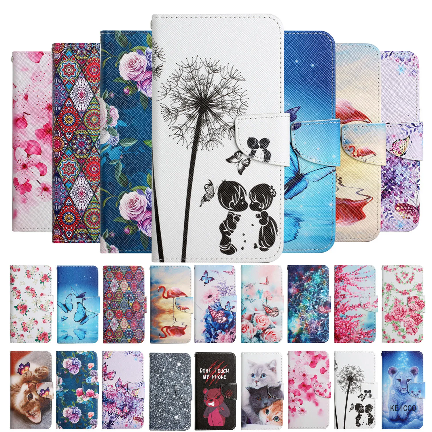 Case for Sony Xperia 1 5 10 II III Pretty Colored Cat Butterfly Flower Convenient Phone Holder Full Body Protective Shell Etui