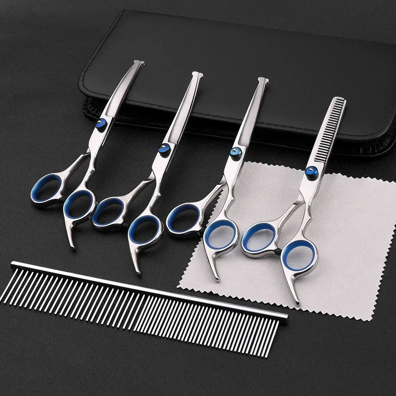 5 pcs/set Pet Grooming Scissors Safety Round Tip 6 Inch 4CR Stainless Steel Dog Scissors Pets Shears Animal Cutting Portable Set