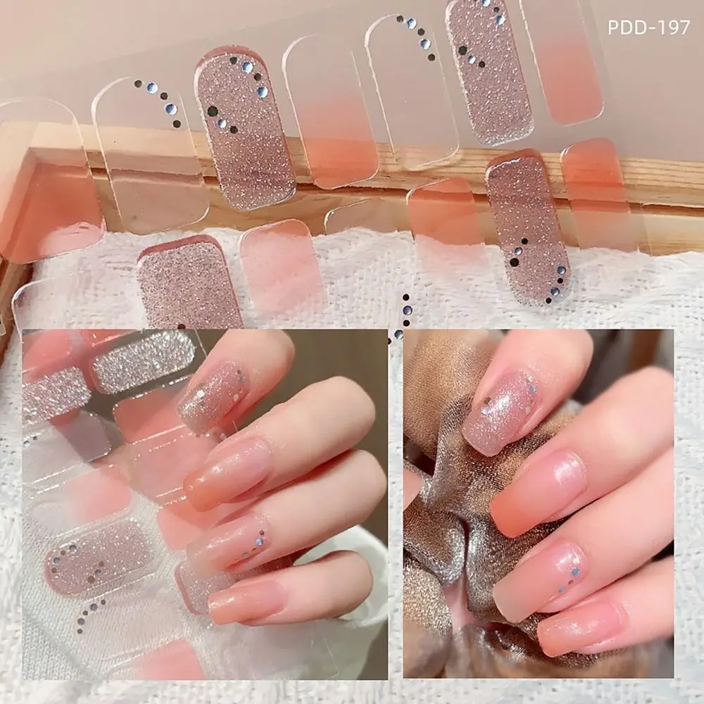 Waterproof 14Strips Gel Nail Stickers Floristic Full Cover Nail Patch Semi Cured Nail Art Stickers DIY Nail Art Making