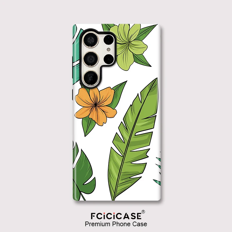 Fcicicase Double-layer Phone Case For Samsung Galaxy S25 Ultra A56 S23+ A16 A36 S26 Edge S24 Plus A26 Flowers Leaves Cover