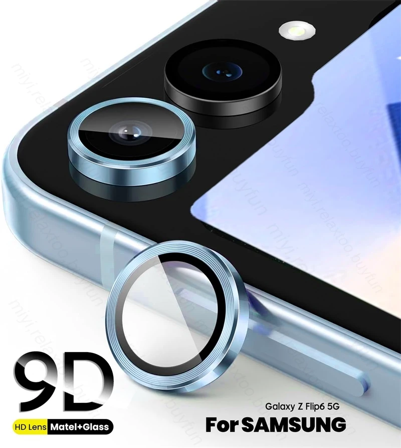 For Samsung Galaxy Z Flip6 5G Matel Ring 9D Tempered Glass Curved Camera Protector Cap ZFlip6 Moblie Phone Lens Film Accessories