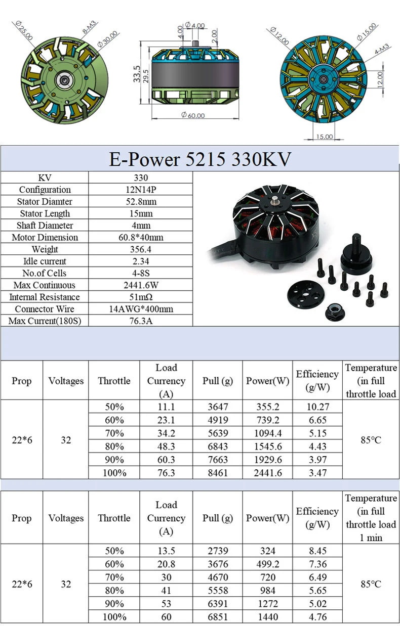 2026 Faradyi مخصصة 360KV 330KV 500KV 4 ~ 8S 52 مللي متر كوادكوبتر فرش الثقيلة رفع الطائرة بدون طيار مولتيكوبتر المحرك