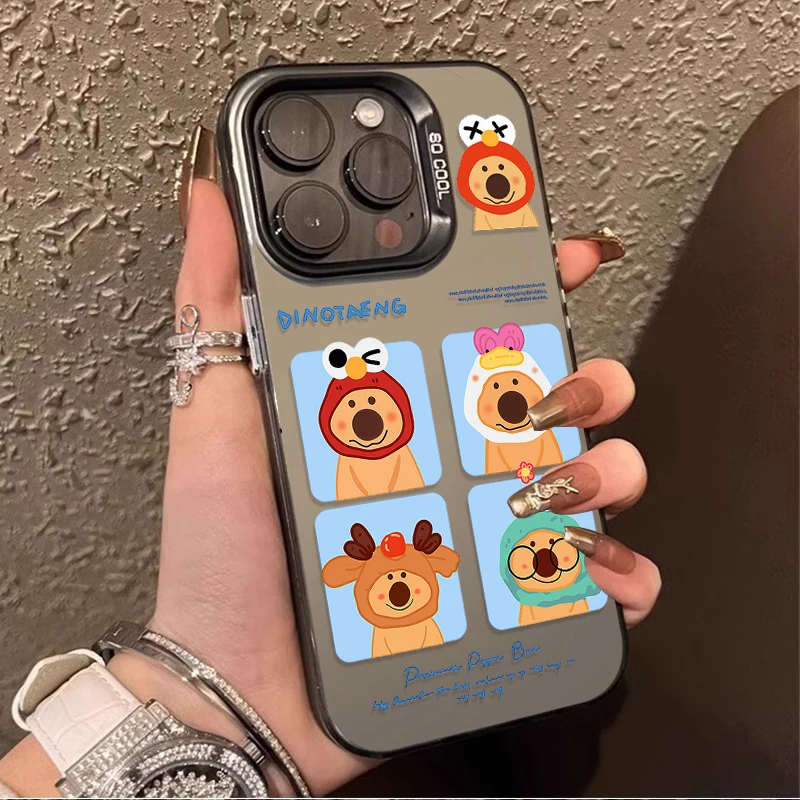 Cartoon Cute Brown Bear Laser Case for Samsung Galaxy S24 S23 S22 S21 Ultra Plus FE A54 A34 A24 A14 A73 A53 A33 5G Note 20 Cover