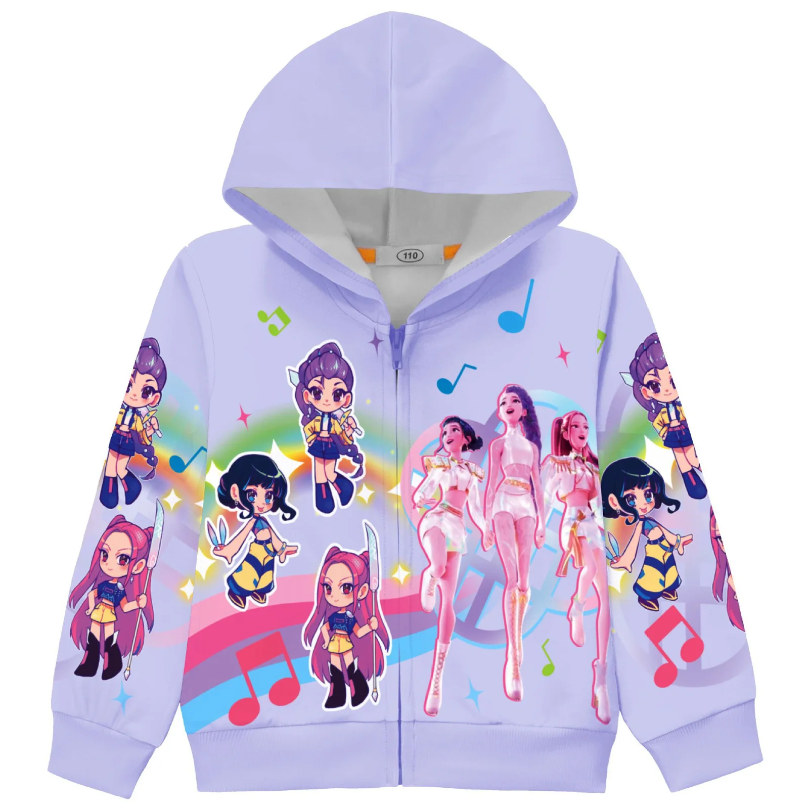 

Kpop Demon Hunters Kids Coats Girls Hoodie Fashion Cute Cartoon Jacket Sweatshirt Music Zip Hooded Long Sleeve Tops 초등학생 여아 옷