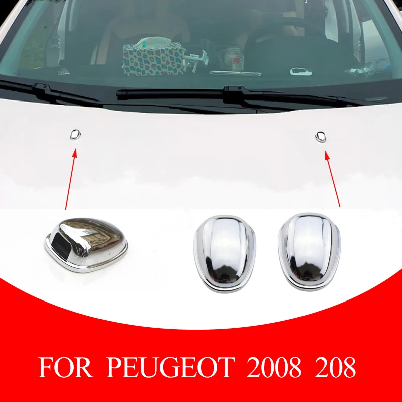 ABS chrome plated engine hood waterproof nozzle protection adhesive cover for Peugeot 208 2008 2014 - 2019 accessories