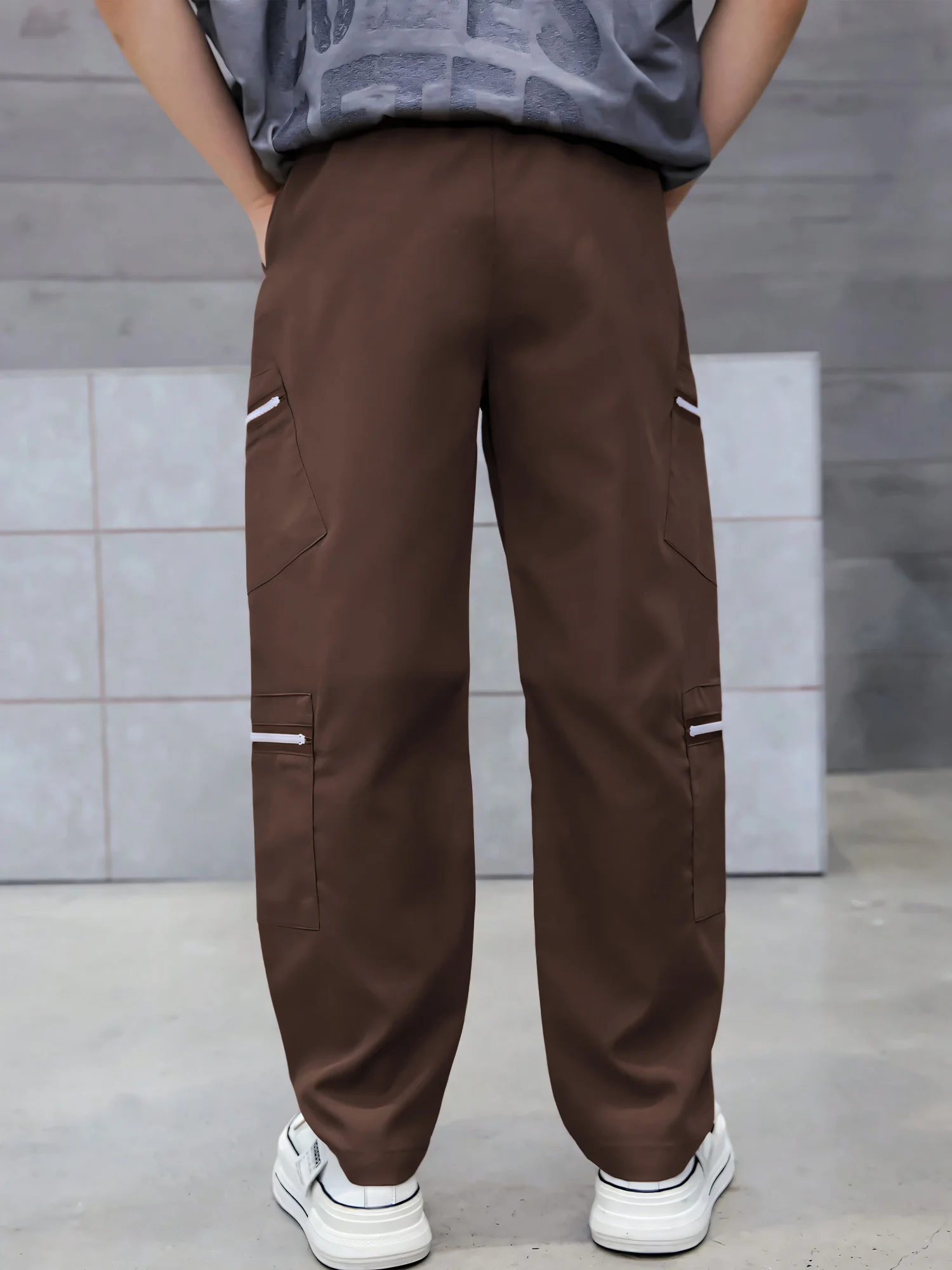 

Брюки для мальчиков, повседневные комбинезоны, с множеством карманов, повседневная одежда для старших мальчиков, на молнии, с карманами, на резинке, однотонные, свободного кроя