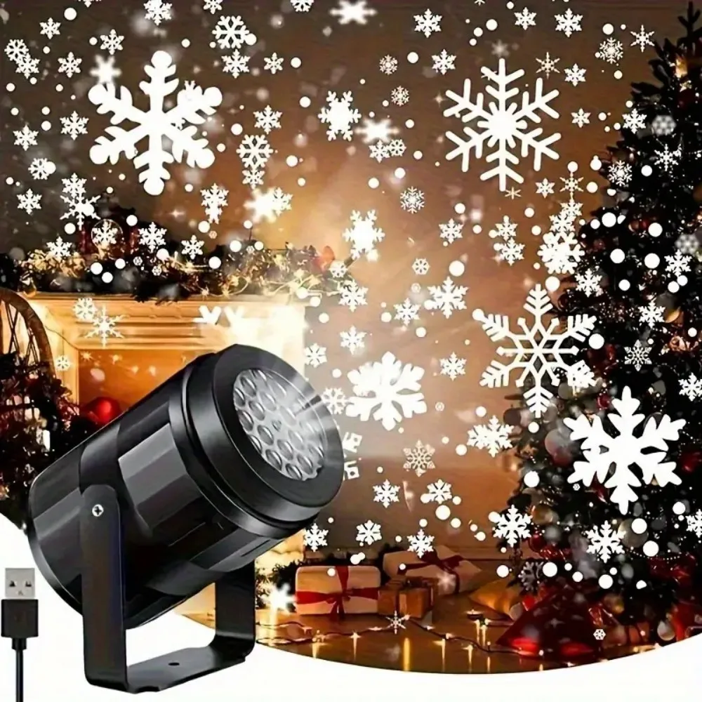 Xmas Winter Snowflake Projector Light Christmas Decoration LED Snow Scene Projection Lamp Rotating Home Courtyard Wall Ceiling