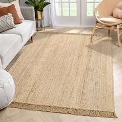 Living Room Carpet Natural Jute Hand Woven Wear Resistant Durable Tassel Rug Fashion Minimalism Home Decoration Comfortable Mat