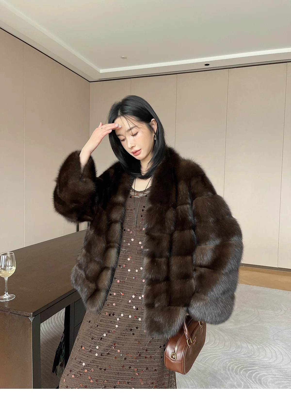 2026 new Haining sable fur v-neck coat