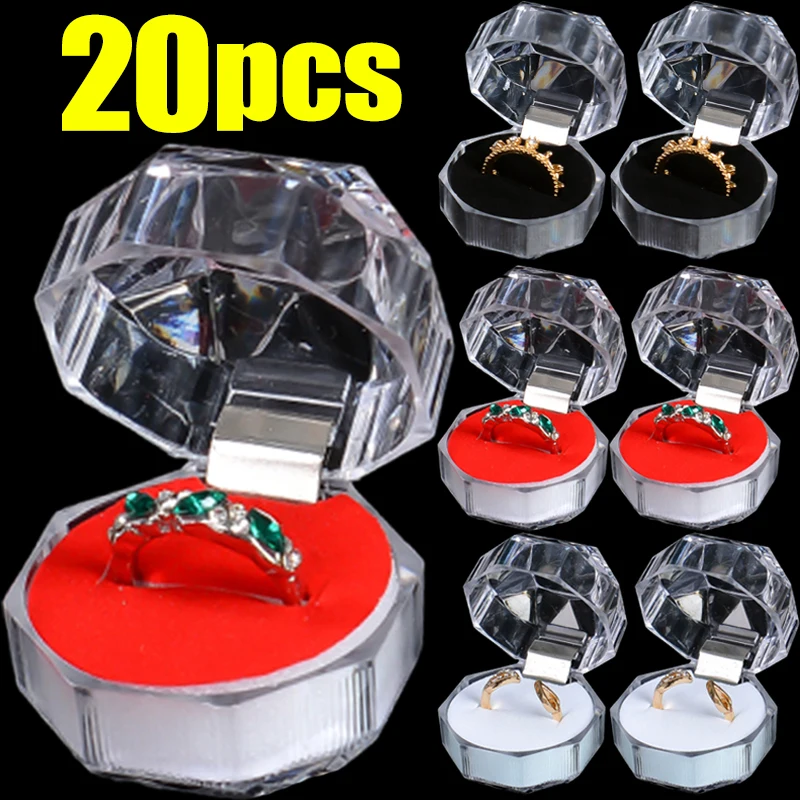 20Pcs Crystal Transparent Rings Earring Display Box Wedding Jewelry Package Boxes Ring Organizer Storage Wedding Jewelry Boxes