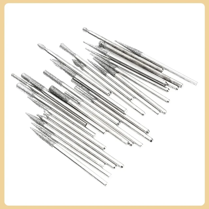 30pcs 2.35/3mm Diamond Burs Set With Box Electric Milling Cutters Drill Bit For Woodworking Engraving Carving Polishing Grinder