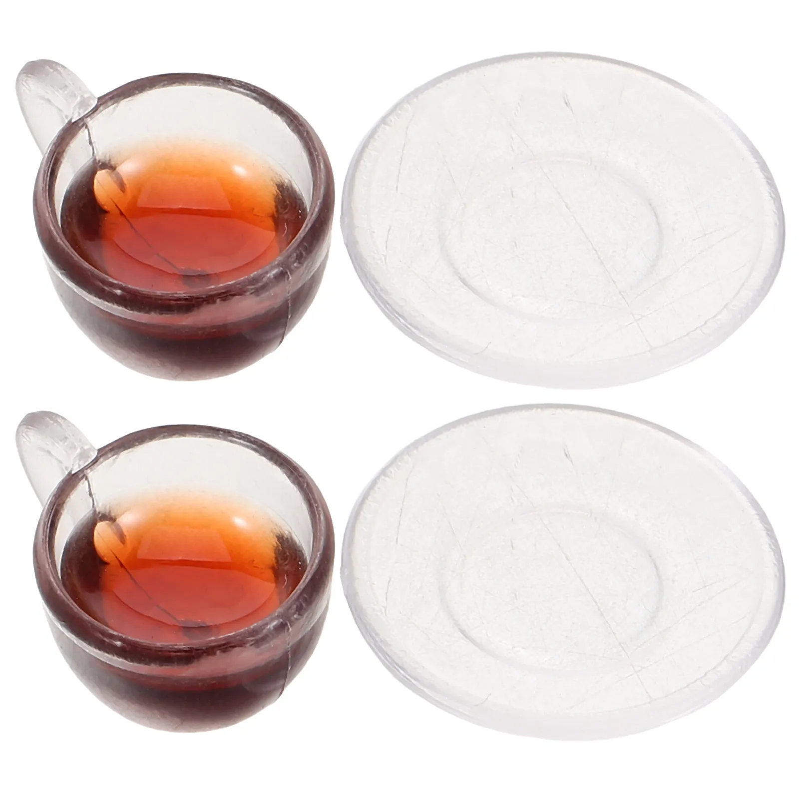2Sets Miniature Coffee Cups Realistic Resin Dollhouse Mugs and Saucers Pretend Tea Party Supplies Diorama Scene Decoration