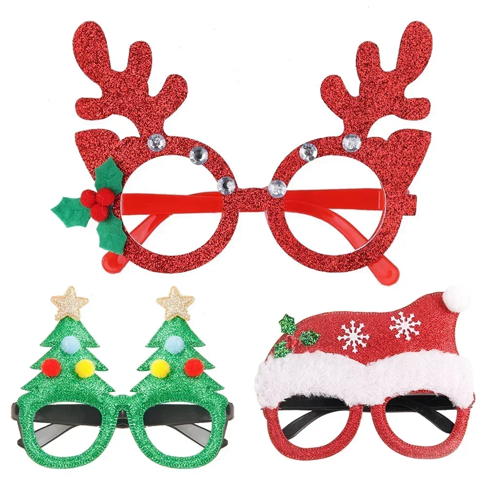 Christmas Glasses Frame Glitter Xmas Party Eyeglasses Christmas Costume Glasses Eyewear Party Favors Decorations For Kids