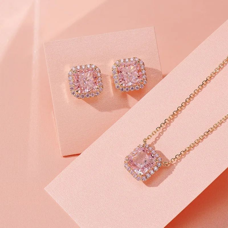 Korean-style fashion faux pink zirconium 925 sterling silver pendant necklace - a simple and elegant accessory with a girlish ch
