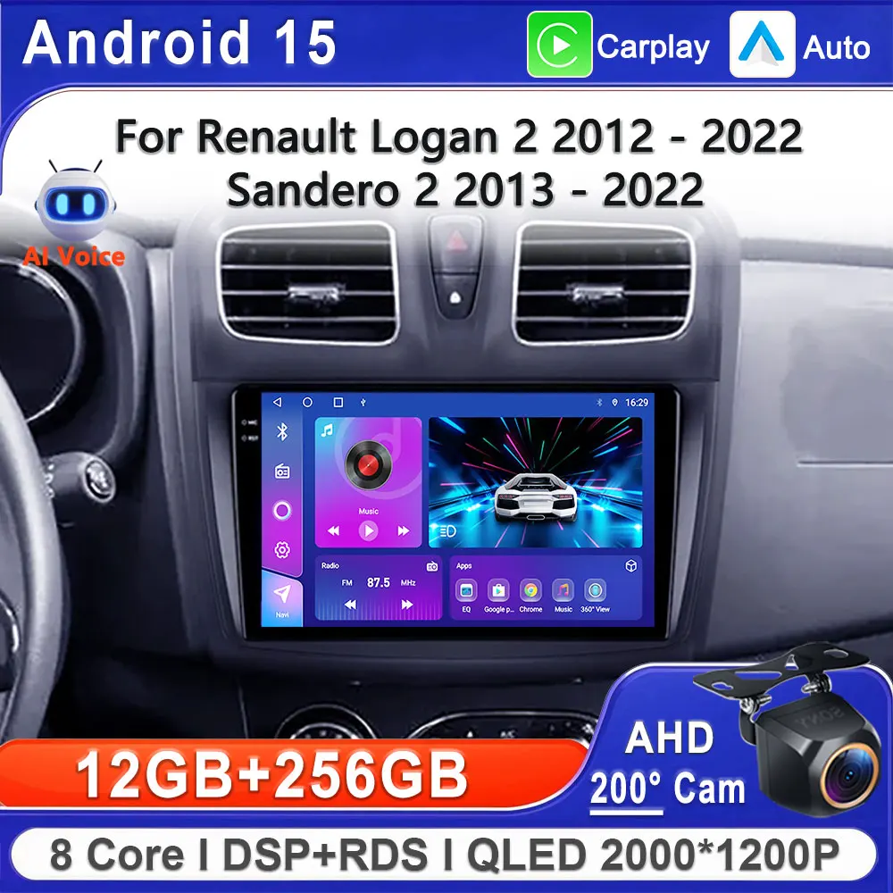 

Android 15 For Renault Logan 2 2012 - 2022 Sandero 2 2013-2022 Car Radio Navigation Stereo GPS Screen Multimedia Video Player
