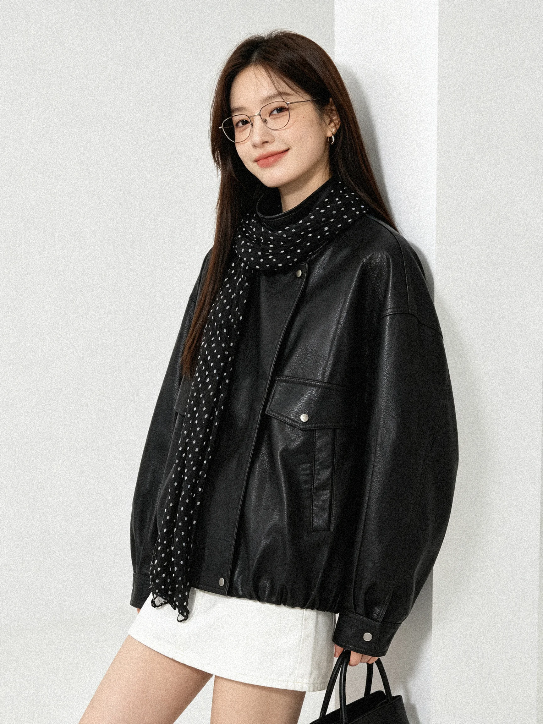 Premium Feel Retro PU Leather Jacket Korean Style Short Length Stand Collar Motorcycle Coat Loose Fit Casual Fashion Women's ...