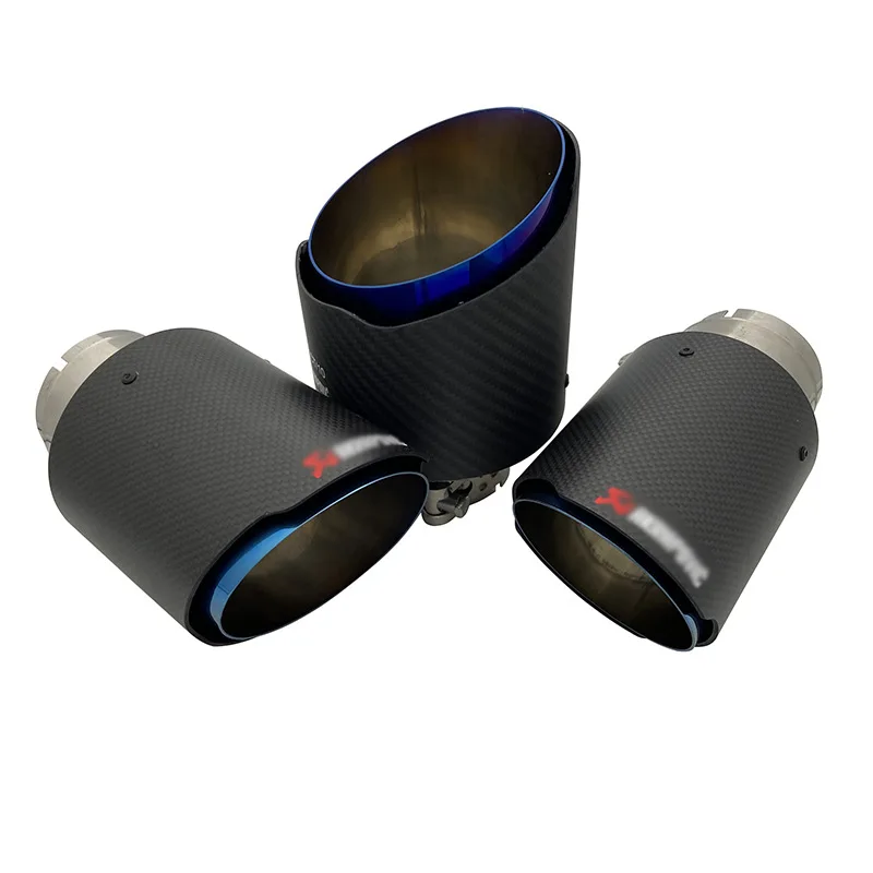 

Roasted blue carbon fiber tail throat single outlet 63 outlet 89/101/114MM straight edge matte ak stainless steel