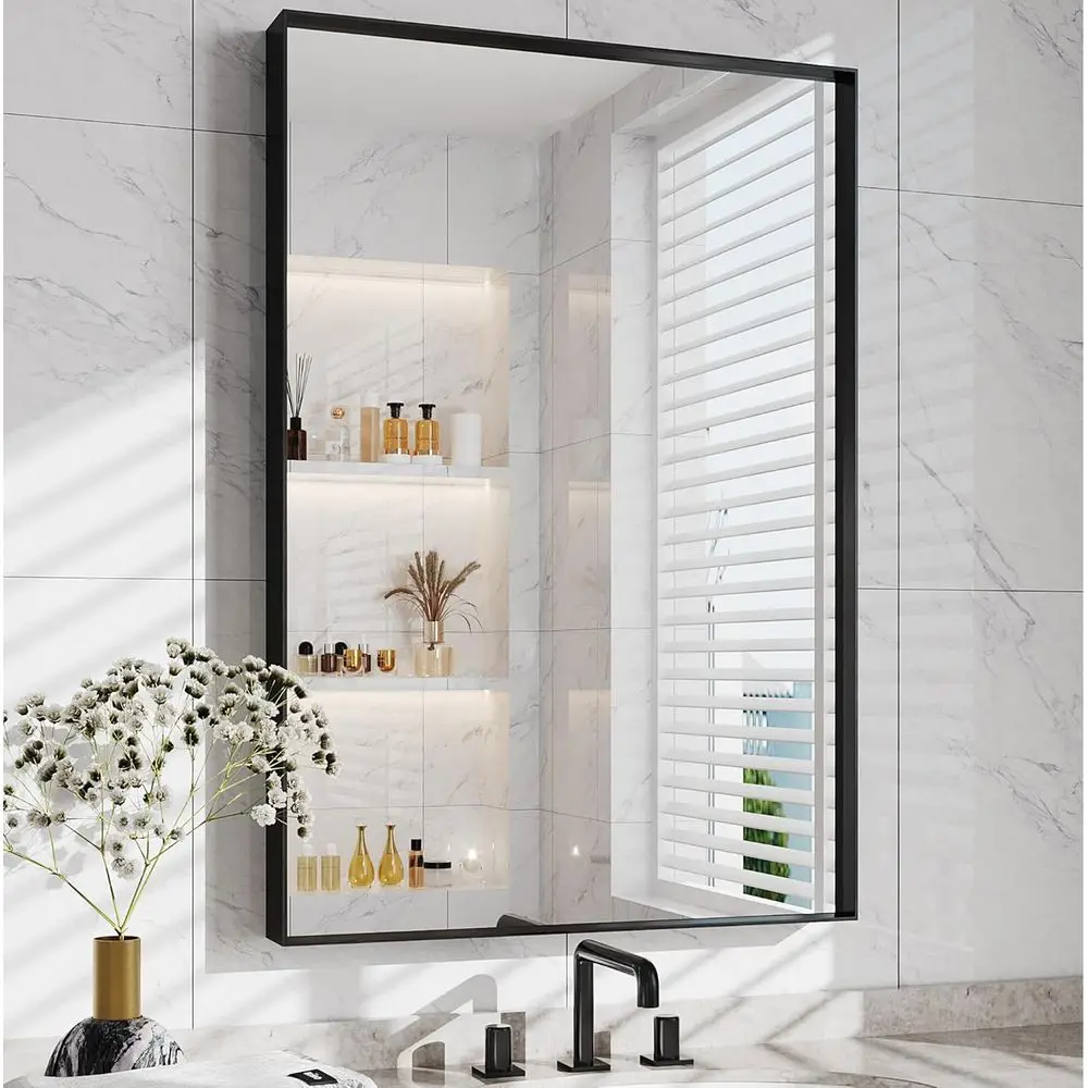 

Зеркало прямоугольное настенное черное 24x36 дюймов - зеркало в металлической раме для ванной, гостиной, спальни и прихожей