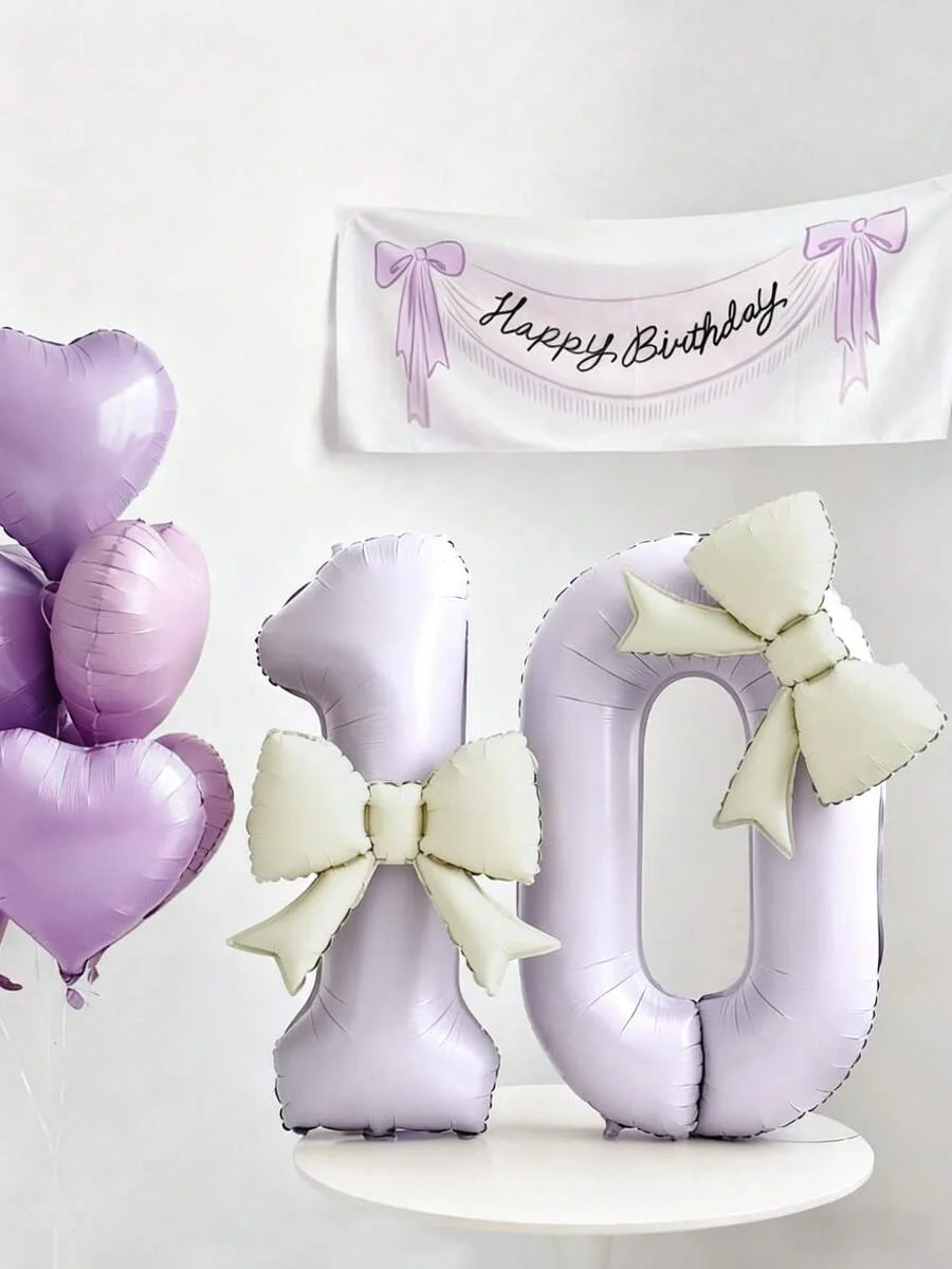 2 Stück 40-Zoll extra große cremeweiße Zahlen-Folienballons mit rosa Schleife, für Geburtstagsfeiern, Jubiläumsfeiern – Detail 7