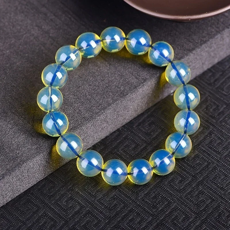 

Dominican Bracelets Water Purification Blue Amber Single Circle Hand String Amber Round Beads Buddha Bead Bracelet Femme