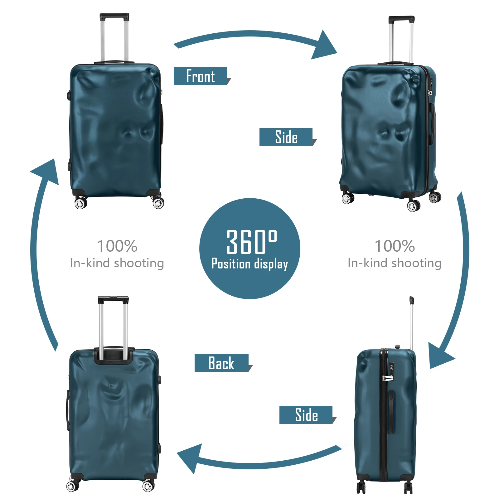 Ensemble de bagages ABS anti-collision avec serrure TSA, roue tournante, grande capacité, valise de voyage familiale, concave, lumineux, 3 pièces