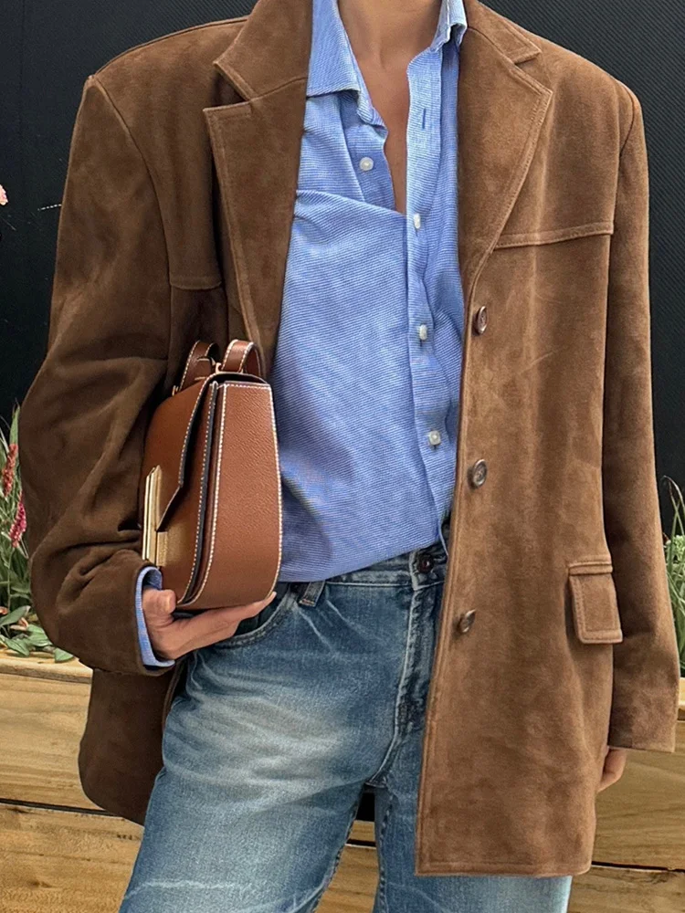 HH Cappotto monopetto con colletto rovesciato alla moda da donna Giacca blazer ampia a maniche lunghe tinta unita stile street slim autunnale femminile