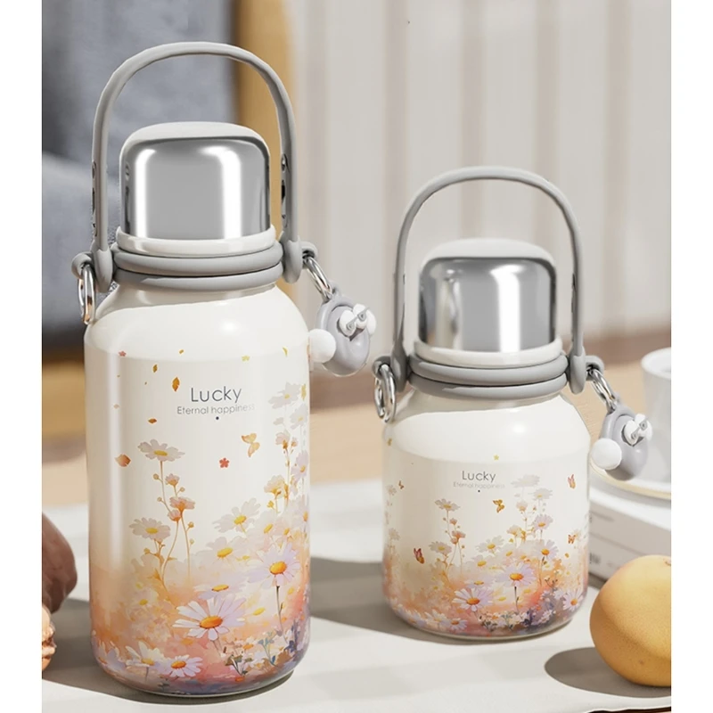 Metal Insulated Water Bottle with Handle,6-12 Hour Hot and Cold Beverage Retention for Commuting and Office Use B03E