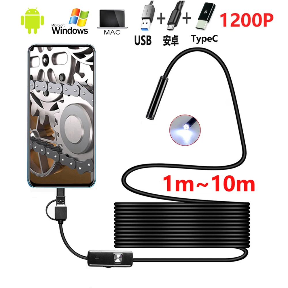 

HD 2MP 8LED 8mm Len 1M 5M Android USB Endoscope IP67 Waterproof Inspection Borescope Tube Camera OTG Android Phone 720P