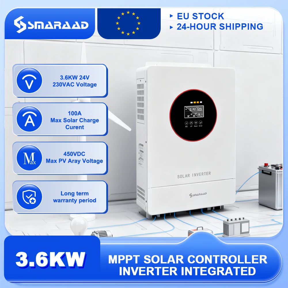 SMARAAD 6,2KW 3,6KW MPPT Hybrid-Solarwechselrichter 48V PV-Leistung 6500W Netzunabhängig Eingebauter Solar-Laderegler 120A Reine Sinuswelle