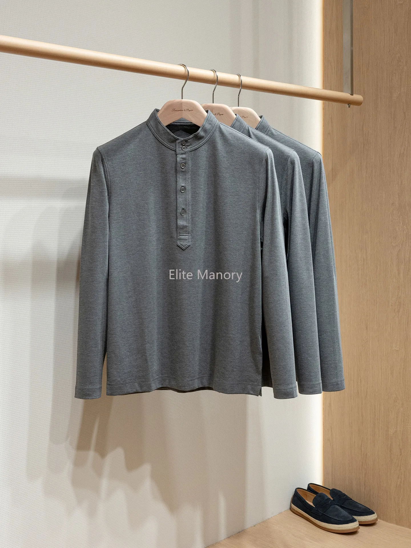 

[Yuppie Casual] Ультратонкая футболка из модальной пряжи с цветочным узором, серая, с воротником-стойкой, с длинными рукавами, базовая футболка.