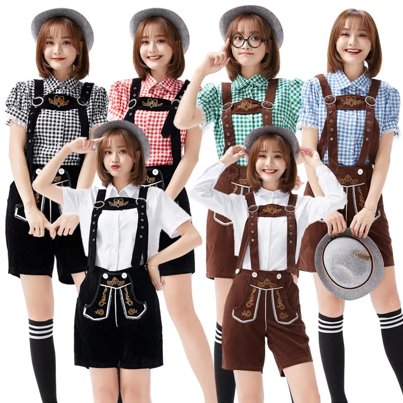 Damen Lederhosen- und Hemd-Outfit Oktoberfest Trachtenkostüm Parade Kneipen-Kellnerin-Outfit Cosplay Festliches Partykleid – Detail 2
