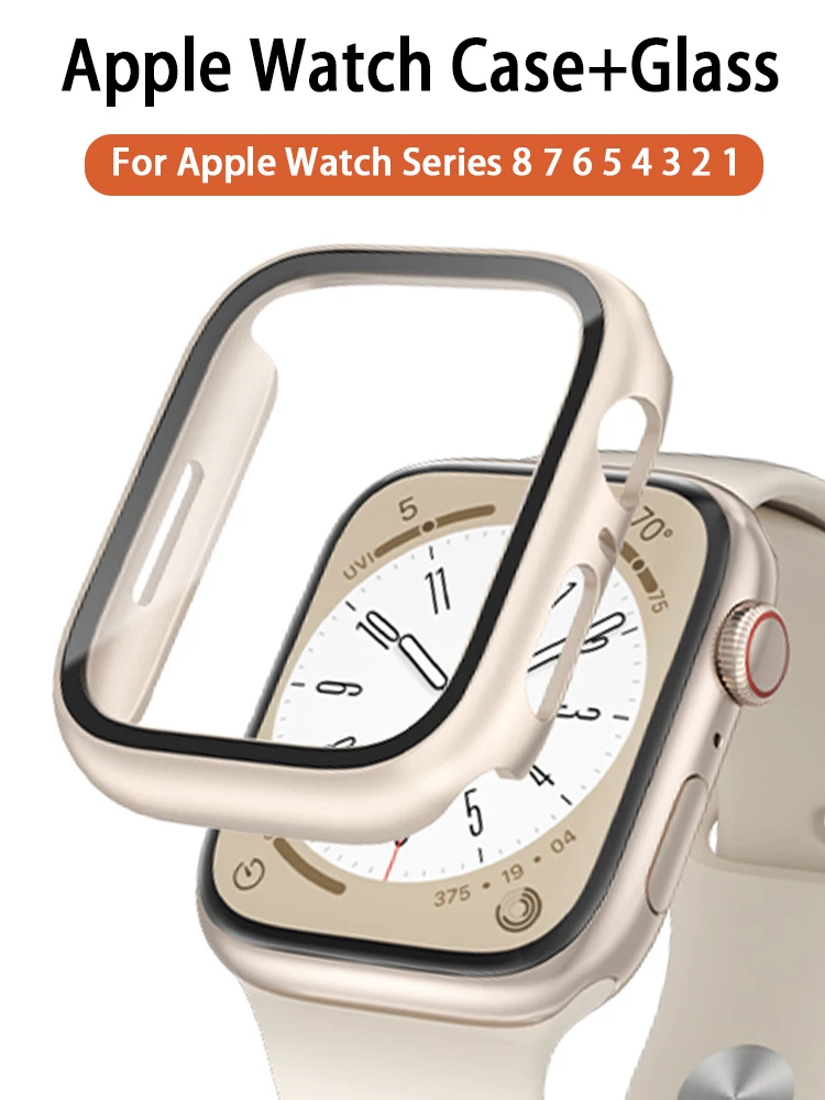 Cristal + cubierta para Apple Watch SE 2023 44mm funda 8 7 6 5 3 Protector de pantalla de metal iWatch accesorios Serie 45mm 41mm 40mm 42mm 38mm