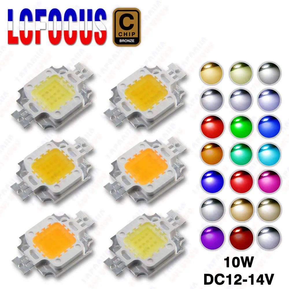 DC 12V - 14V 10W Warm Cold White Red Green Blue Yellow LED Chip COB Diodes No Need Driver For Outdoor Floodlight Light Beads