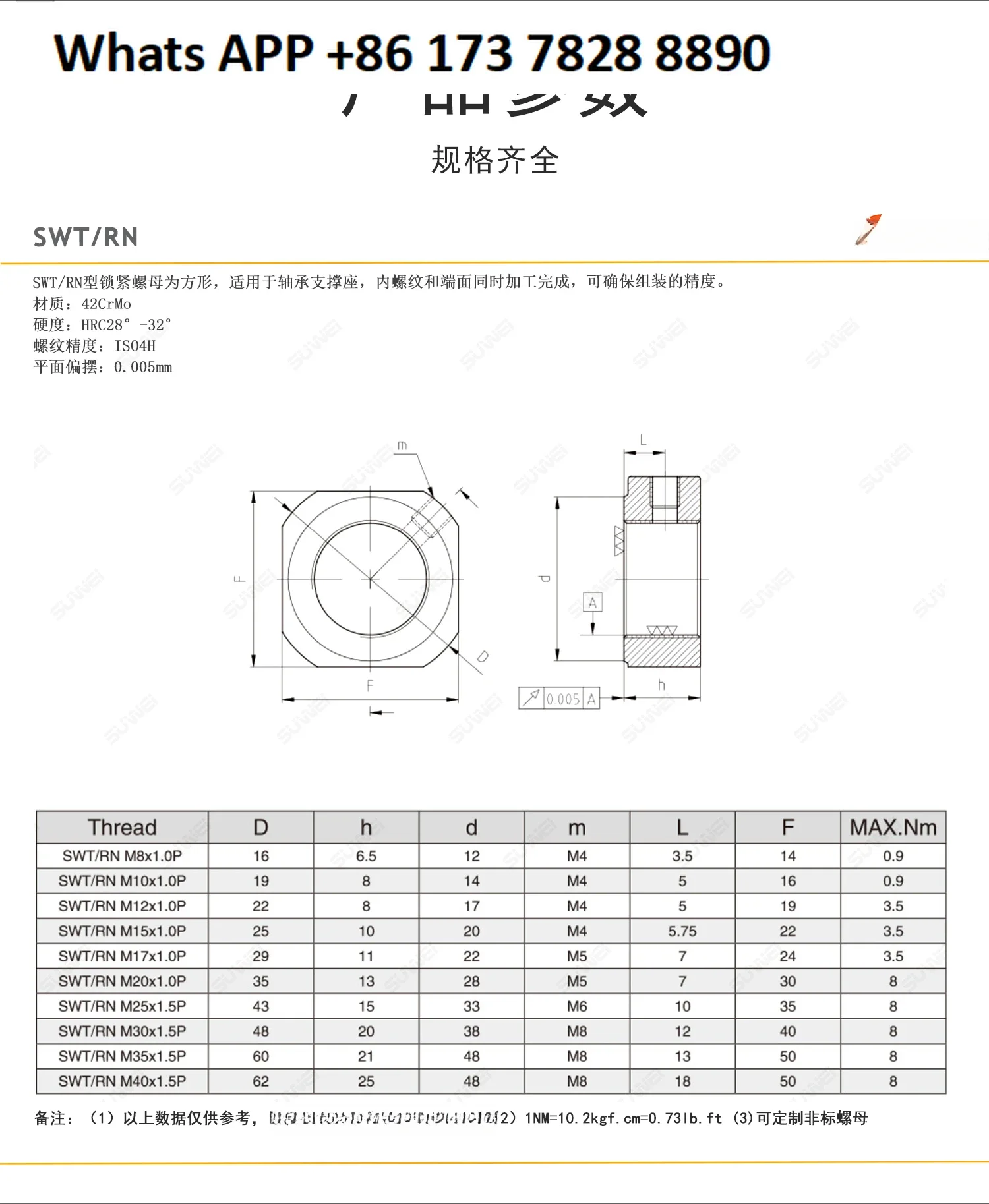 2PCS RN square lock nut special bearing support seat screw precision locking square check and anti-loose square