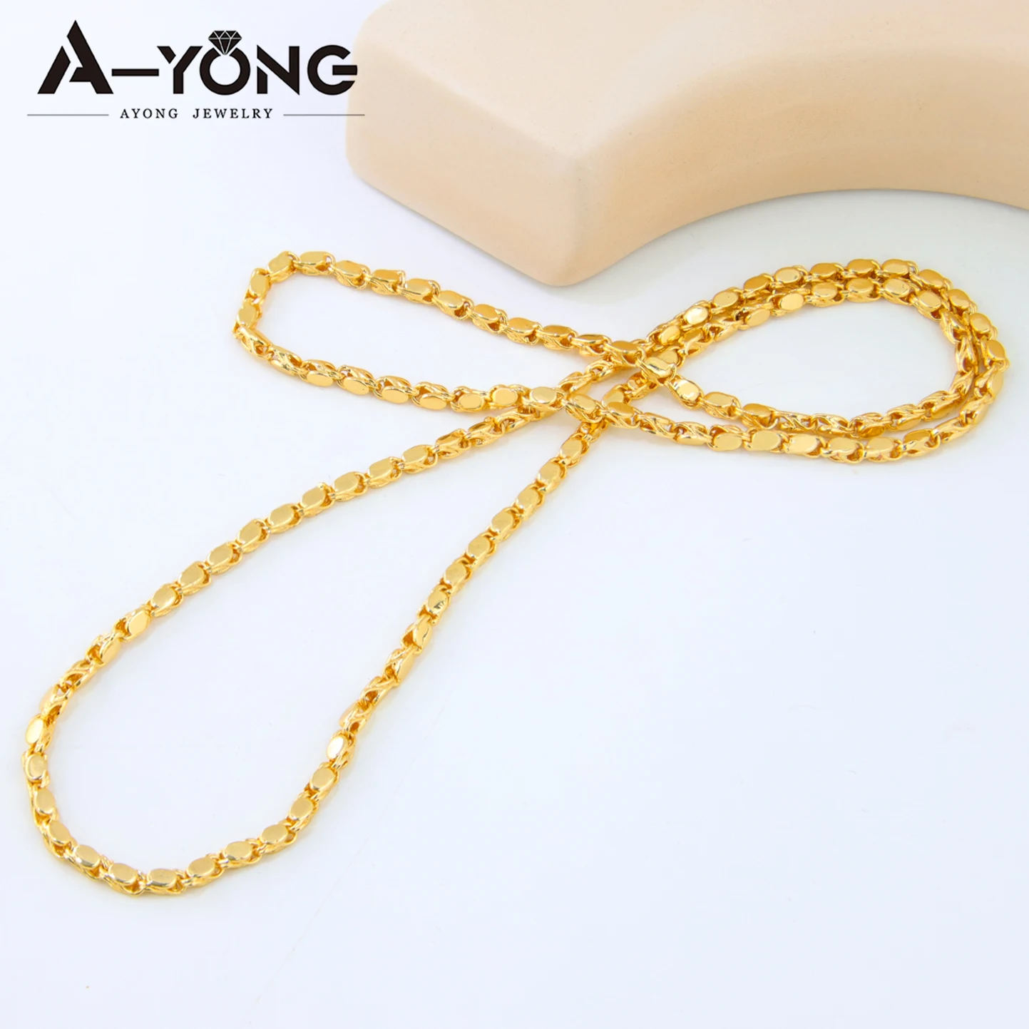 Luxury Arab Gold Color Long Necklace 45/60/80cm 21k Gold Plated Dubai Saudi Women Vintage Wedding Party Jewelry