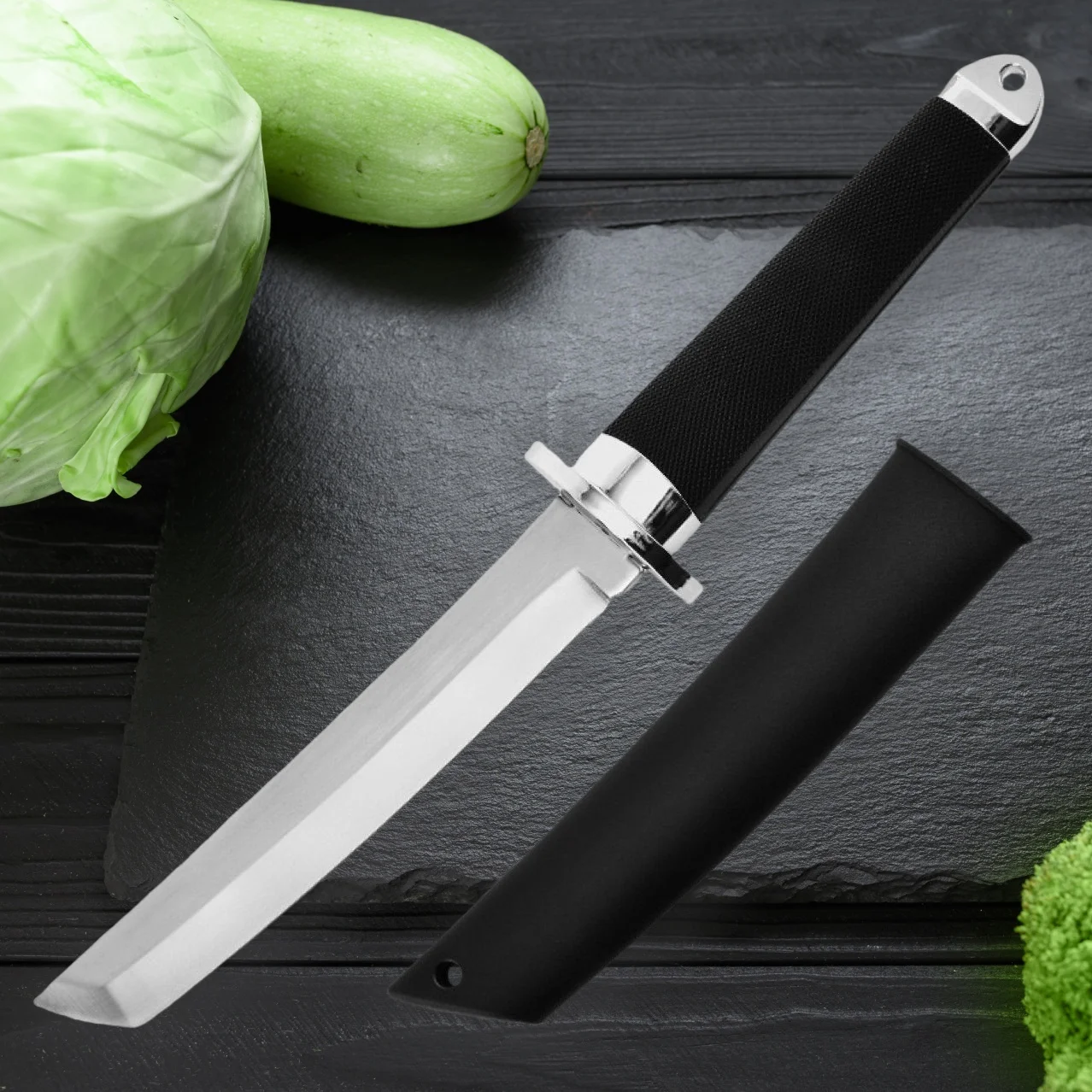 Cuchillos de cocina samuráis de alta calidad, cuchillos de frutas multiusos, cuchillos rectos de acero inoxidable, accesorios de cocina Messer Japón
