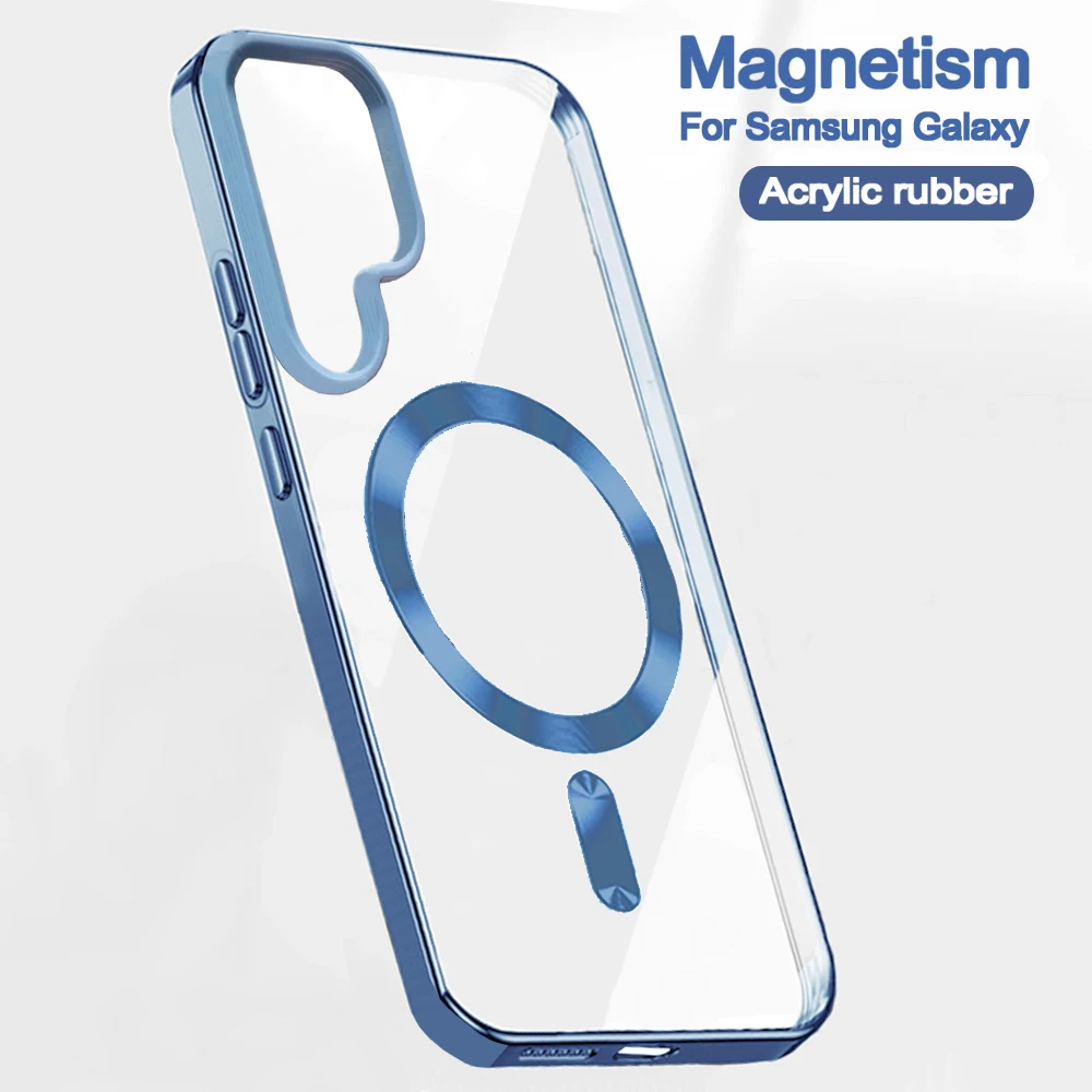 Luxury Magnet Cover For Apple Magsafe Case Samsung Galaxy S23 Fe S24 Ultra S22 Plus Wireless Magnetic Rubber Clear Acrylic Cases