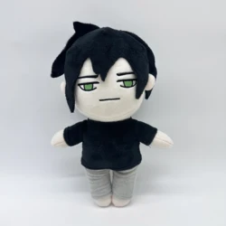 A little boy with black hair wearing a black T-shirt, Q-version doll, plush toy with creative design that can be used as a gift