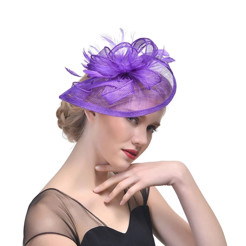 Fashion Mesh Fascinators Hat Women  Wedding Cocktail Tea Party Solid Flower Feather Fascinator Headwear Hair Clip