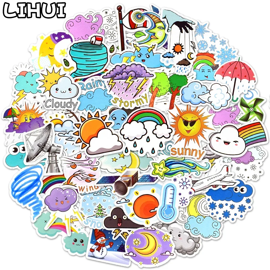 

10/30/50 PCS Cute Sun Cloud Weather Cartoon Stickers for Notebook Laptop Phone Car Bike Fridge Waterproof Sticker Pack Kids Toys