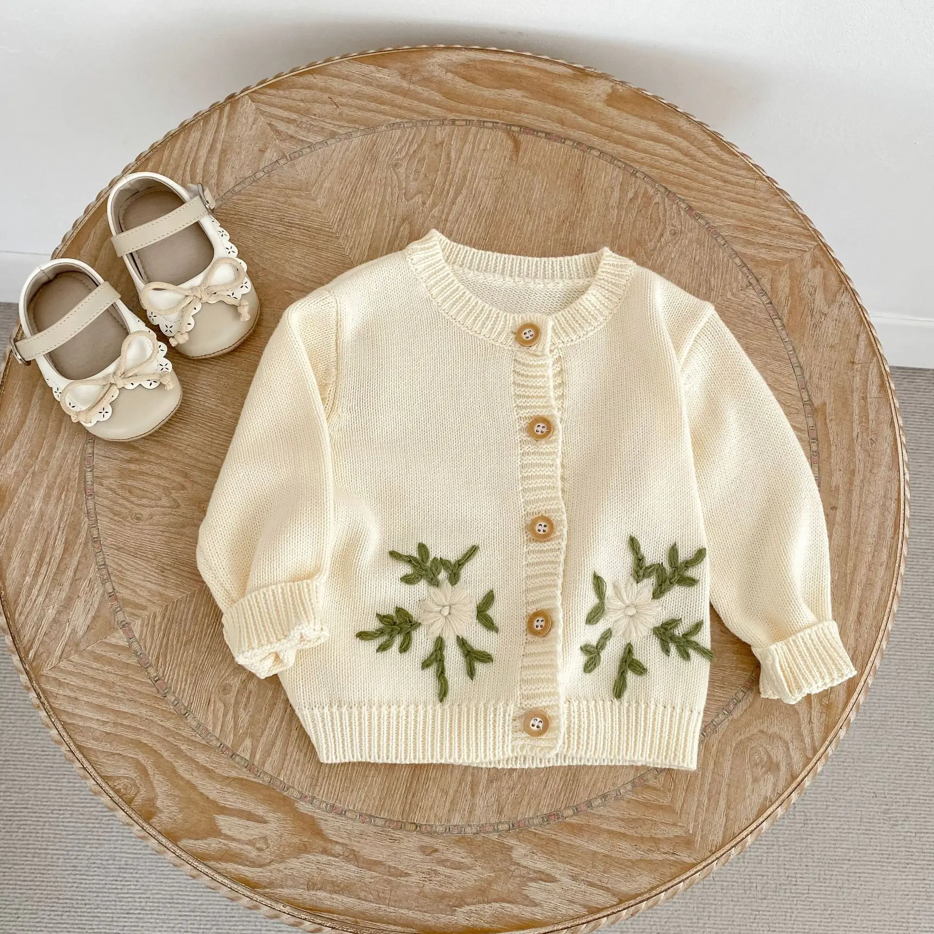 0-4T Baby Girls Bow Decor Knit Sweater Cardigan Hollow Clothes Long Sleeve Knitwear Toddler Kids Cute Outerwear Coat