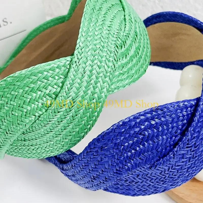 

49MD Natural Straw Woven Headbands Wide Elastic Band Hair Accessory Breathable Unisex For Summer Outdoor Activity