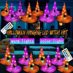 8/16Pcs Halloween Hanging Witch Hats String light Glowing Wizard Hats Outdoor Decoration Waterproof with Remote for Party Decor