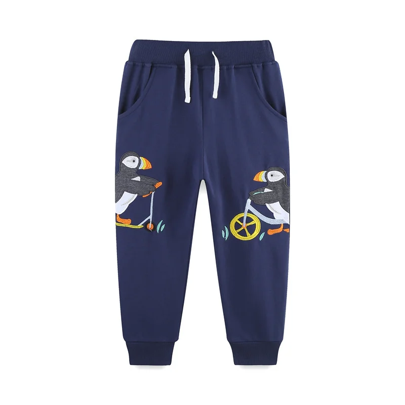 

Jumping Meters 2-7T Boys Sweatpants Animals Applique Embroidery Full Length Children's Clothes Drawstring Kids Trousers