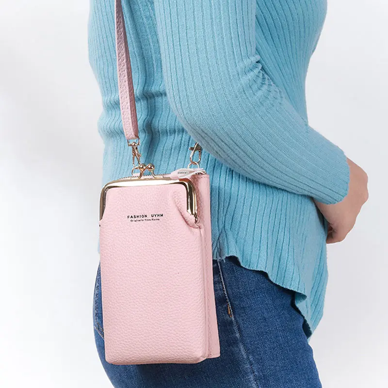 

Litchi pattern single shoulder small crossbody bag solid color multifunctional mobile phone bag large capacity small bag