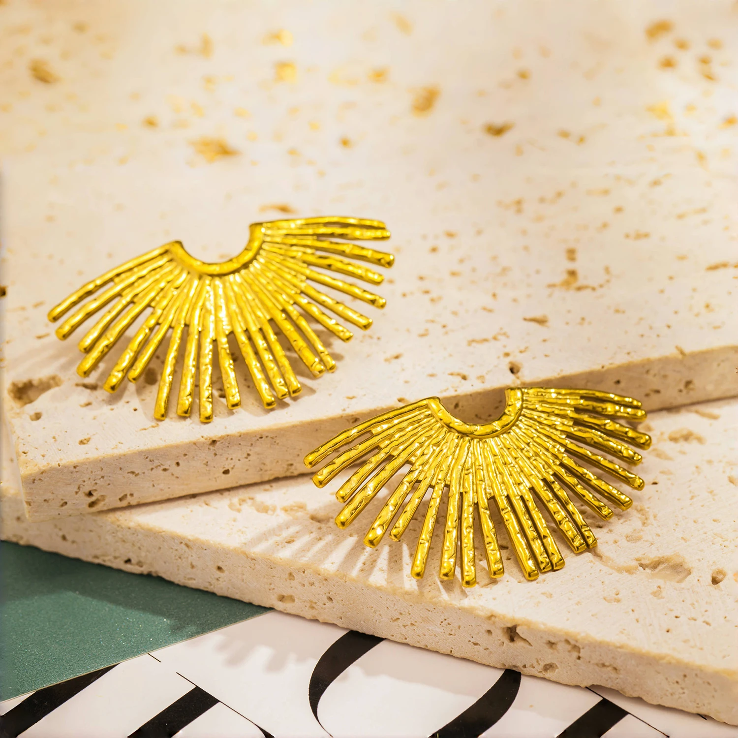 UHBINYCA Symmetric Sun Ray Stud Earrings for Women Gold Plated Stainless Steel Statement Earring Waterproof Jewelry Gift