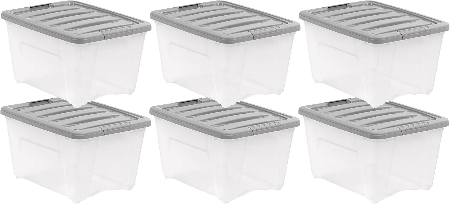 

Clear Plastic Storage Containers with Latching Lids, Stackable Bins, 32 Quart Set of 6 for Home Organization