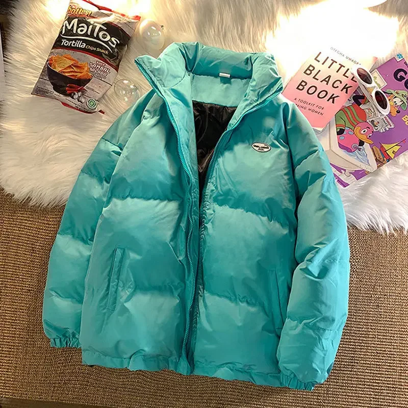 Manteau chaud en coton avec fermeture éclair pour femme, coupe ample, court, doudoune, col montant, manchette coupe-vent, vêtements d'extérieur à la mode, nouvelle collection hiver 2025