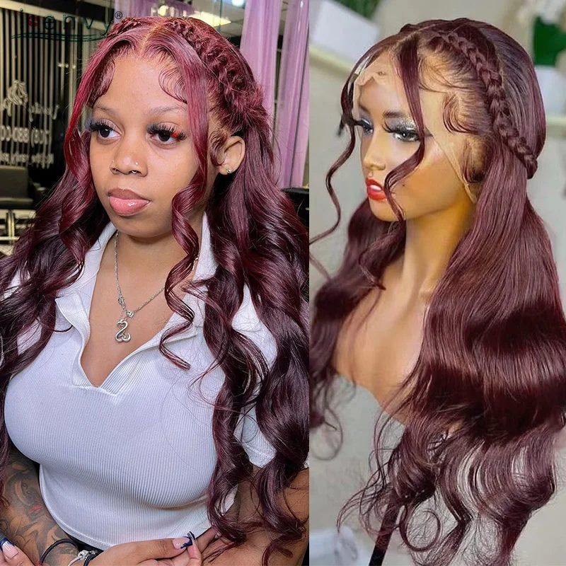 Red Lace Front Human Hair Wigs 13X6 Burgundy Body Wave Curly Lace Front Wig 99J Colored 13x4 Transparent Hd Lace Frontal Wigs 34